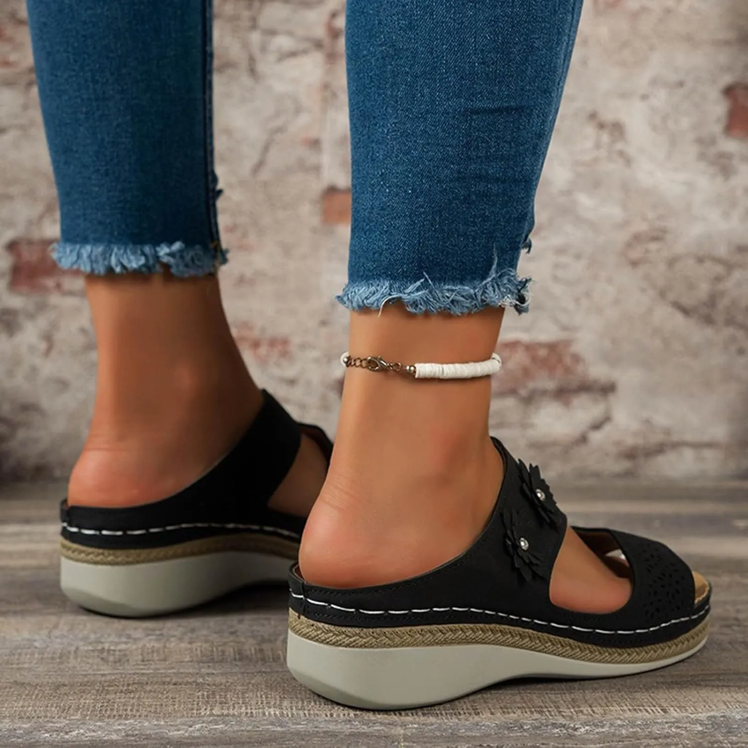 Orthowalkway Orthopedic Wedge Sandals for Women Casual Strappy Wide Width Slide Sandals Slip On Walking Beach Shoes