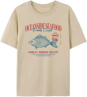 Oversized Beach Streetwear T Shirt Vintage Seafood Graphic Tees Y2k Short Sleeve Shirts Women Preppy Shirts