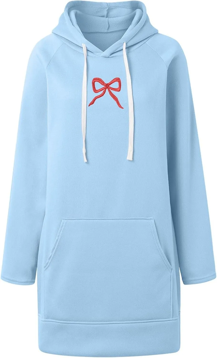 Oversized Hoodie Dress for Women Casual Drawstring Long Sweatshirt with Pocket Bow love Graphic Print Split Hem Shirt