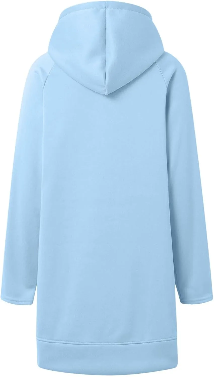 Oversized Hoodie Dress for Women Casual Drawstring Long Sweatshirt with Pocket Bow love Graphic Print Split Hem Shirt