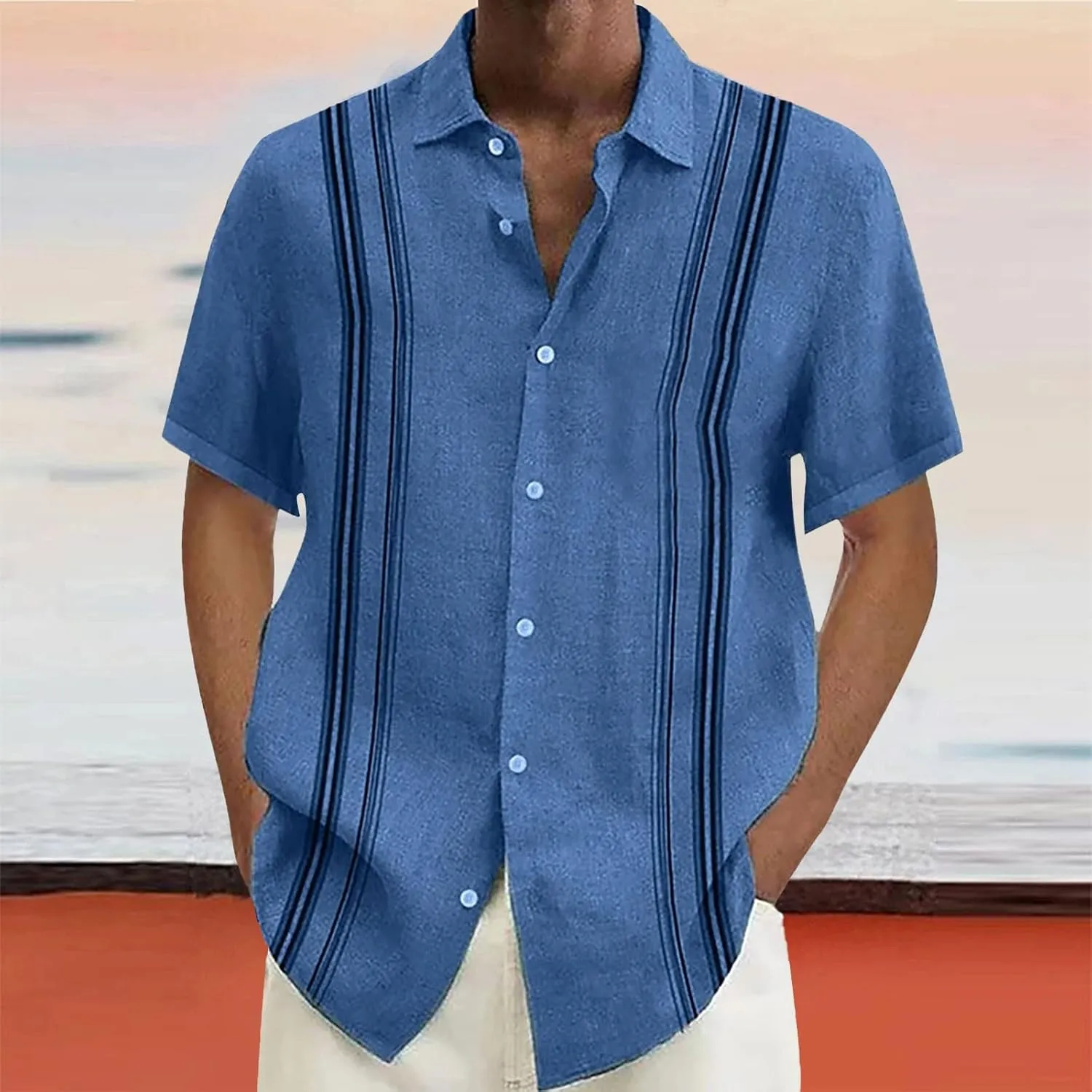 Oversized Shirts for Men Cuban Guayabera Casual Tee Tops Short Sleeve Button Down Summer Beach Vacation Hippie Tshirt