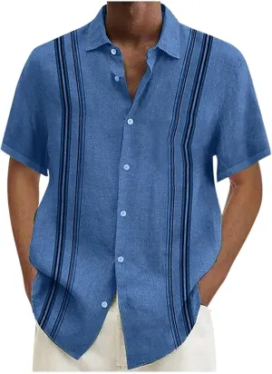 Oversized Shirts for Men Cuban Guayabera Casual Tee Tops Short Sleeve Button Down Summer Beach Vacation Hippie Tshirt