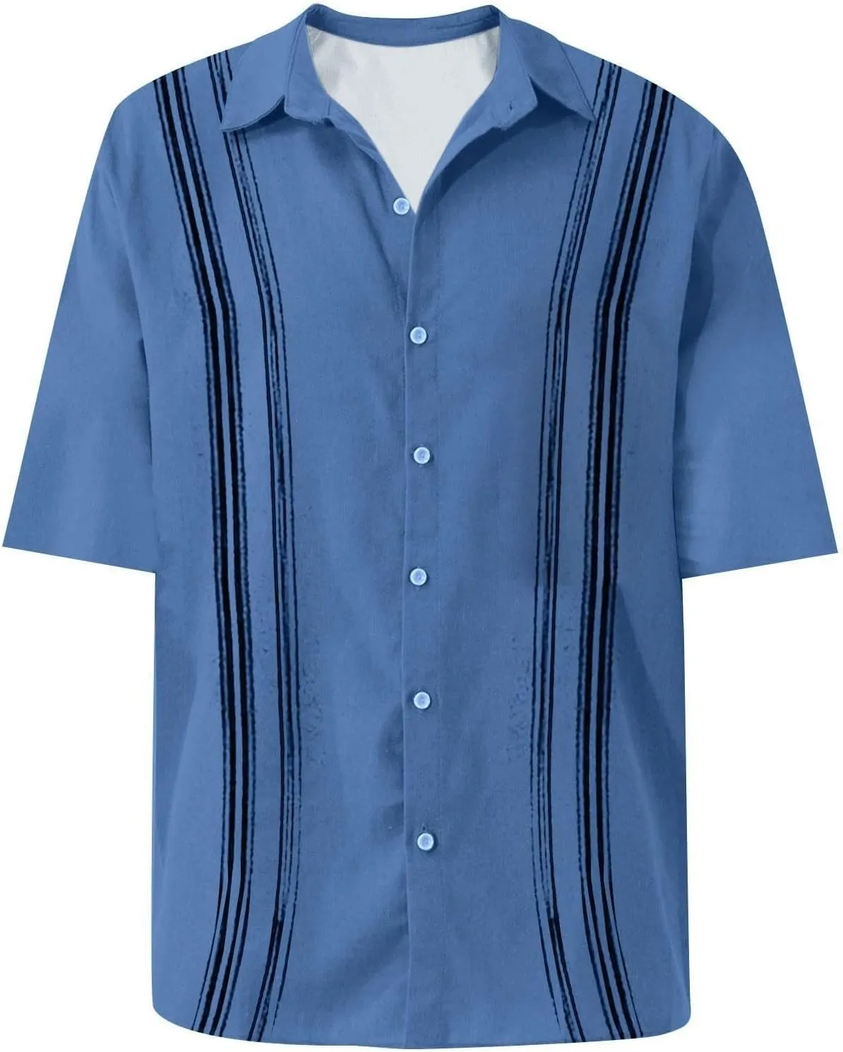 Oversized Shirts for Men Cuban Guayabera Casual Tee Tops Short Sleeve Button Down Summer Beach Vacation Hippie Tshirt