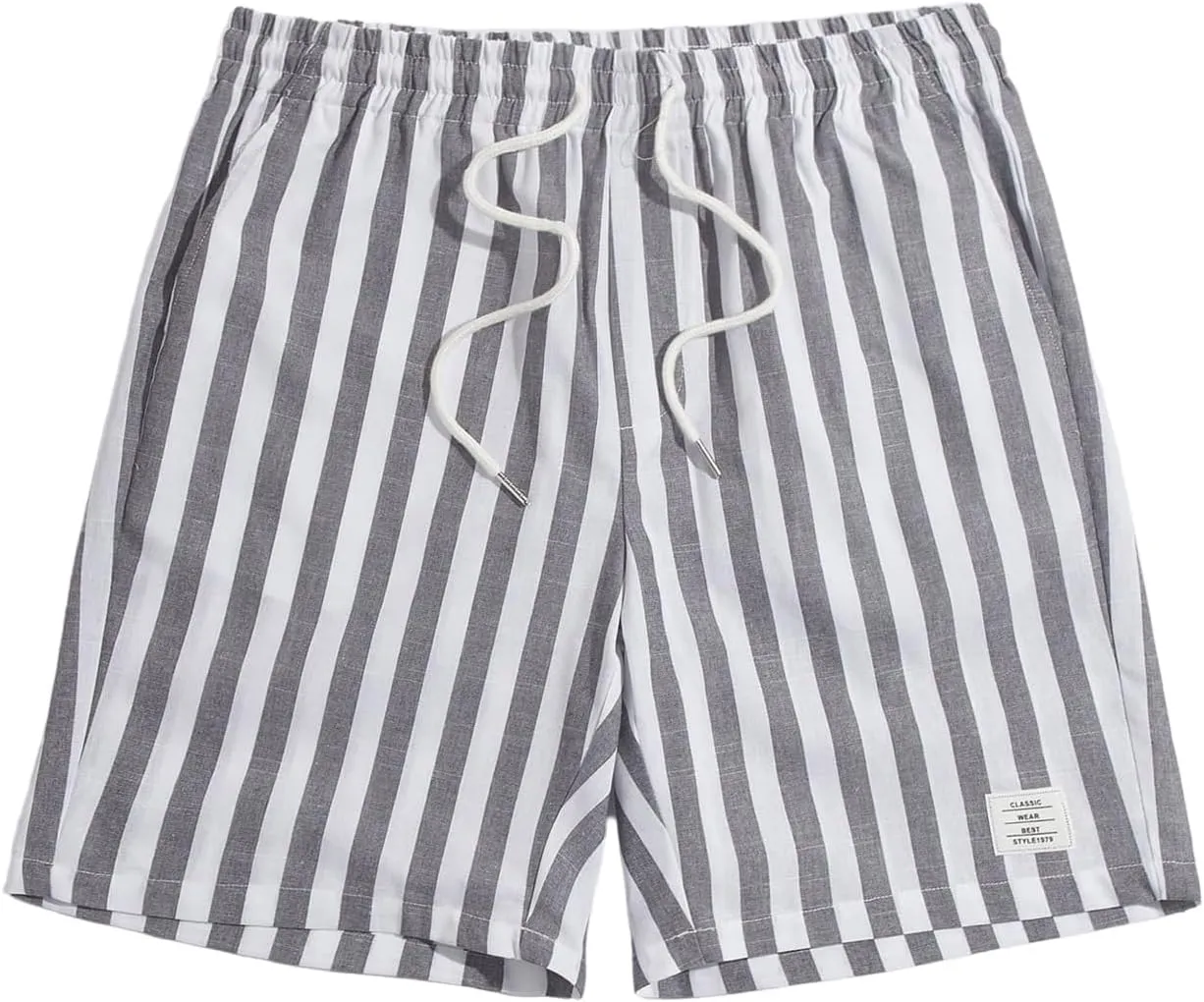 OYOANGLE Men's Striped Drawstring Shorts Elastic Waist Summer Shorts with Pocket