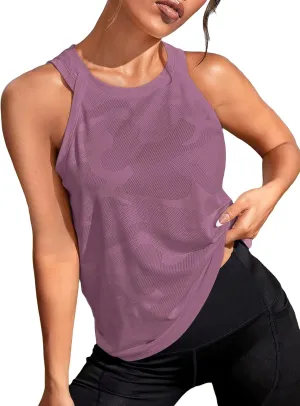 OYOANGLE Women's Camo Print Sleeveless Workout Shirts Exercise Running Tank Tops Active Gym Tops