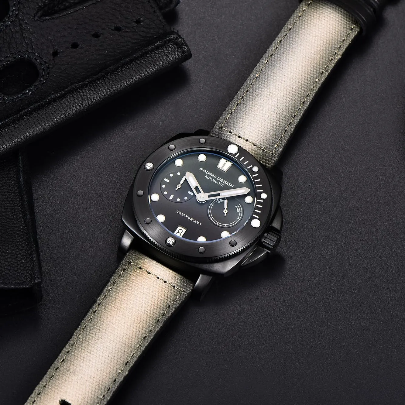 Pagani Design Watches for Men Sapphire Glass Mens Automatic Watch 200M Waterproof Sport Casual Calendar Men's Watch with Nylon Strap