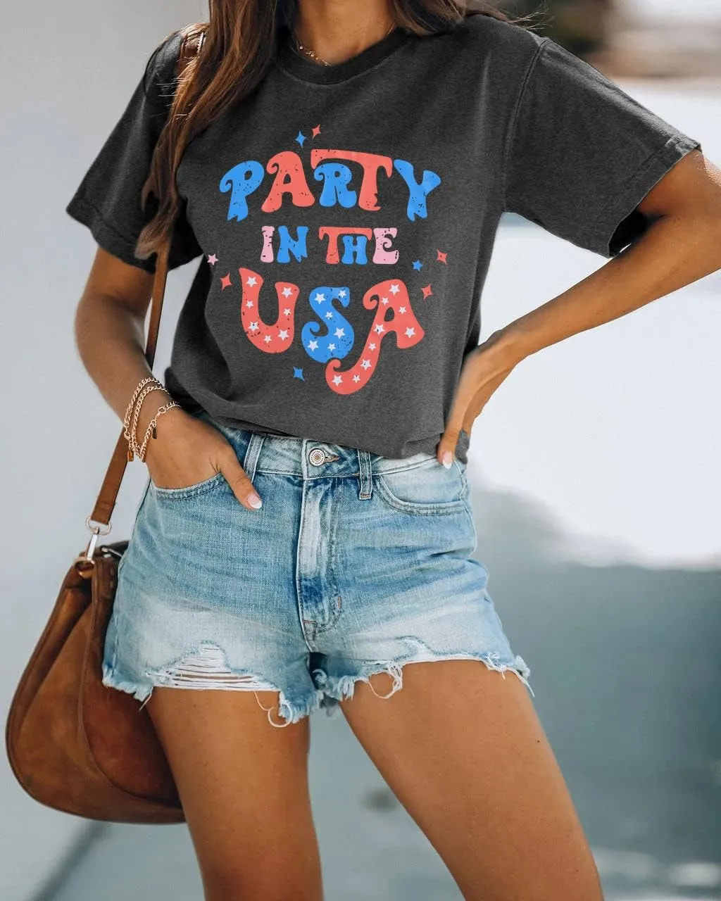 Party in The USA T-Shirt Women 4th of July Independence Day Shirts Funny Patriontic Graphic Short Sleeve Tee Tops