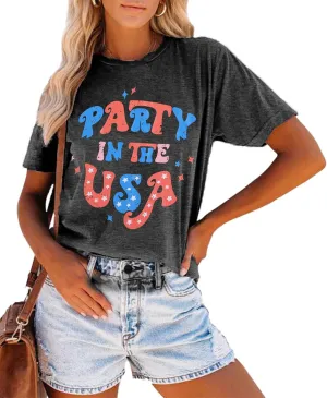 Party in The USA T-Shirt Women 4th of July Independence Day Shirts Funny Patriontic Graphic Short Sleeve Tee Tops