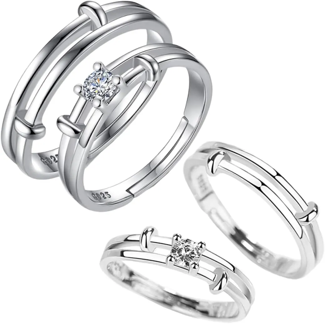 PartyKindom 2Pcs Couple Index Finger Ring Elegant Simple Jewelry for Men Women Silver Rings for Weddings Engagements Anniversaries and Birthdays