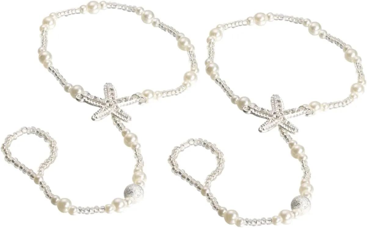 PartyKindom Beaded Anklets for Women Pearl Anklet Foot Chain Wedding Anklet Set for Bride