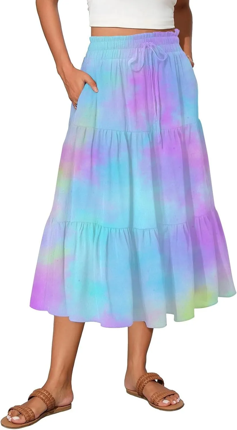 Partys Tapered Hems Skirts Ladies Pop Summer Cozy Loose Women Floral Elastic Waist