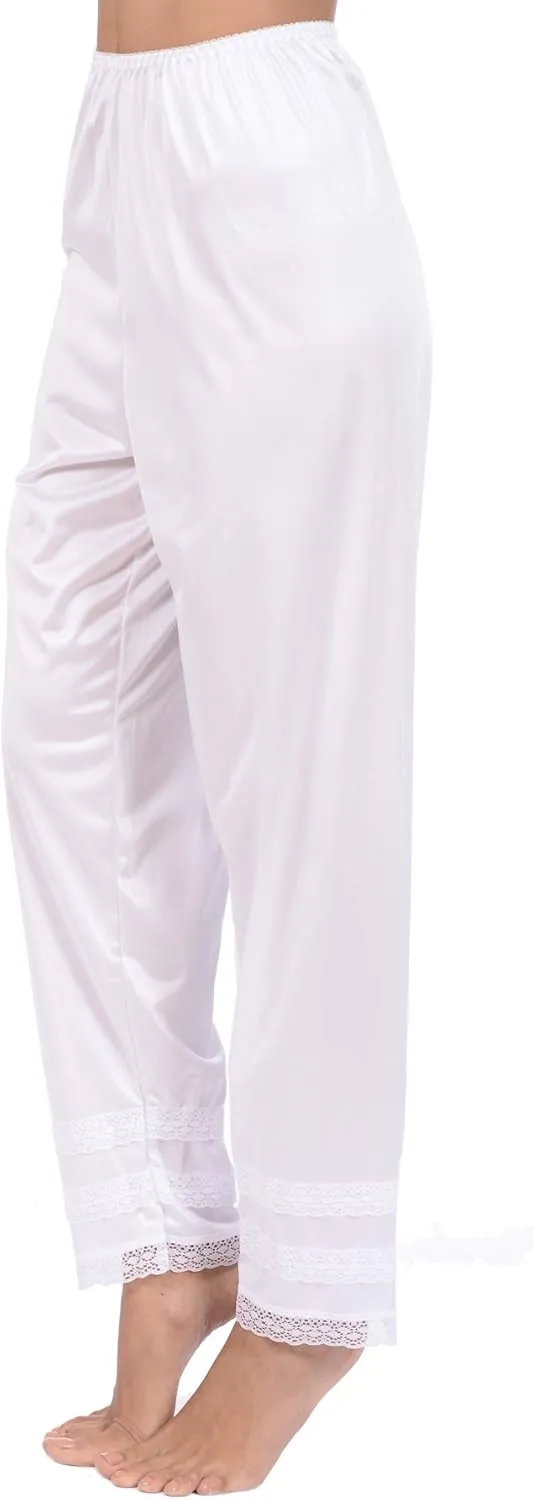 Patricia Lingerie Women's Silky Soft Satin Polyester Snip-it Pant Slip with Cushioned Elastic Waistband and Lace Trim