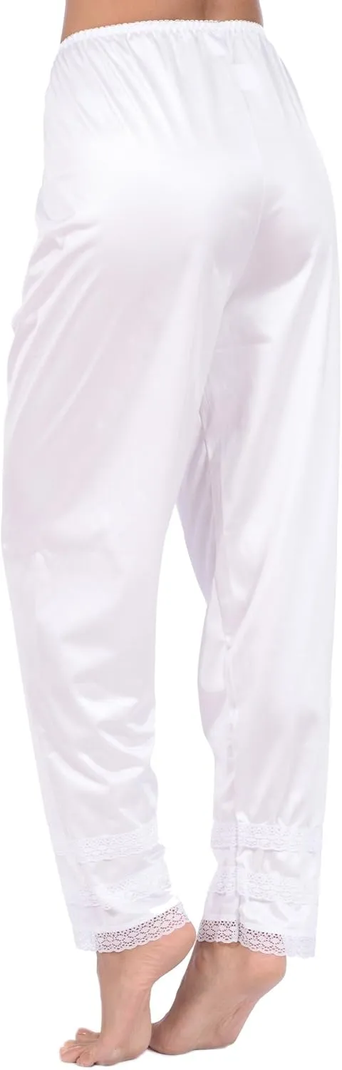 Patricia Lingerie Women's Silky Soft Satin Polyester Snip-it Pant Slip with Cushioned Elastic Waistband and Lace Trim