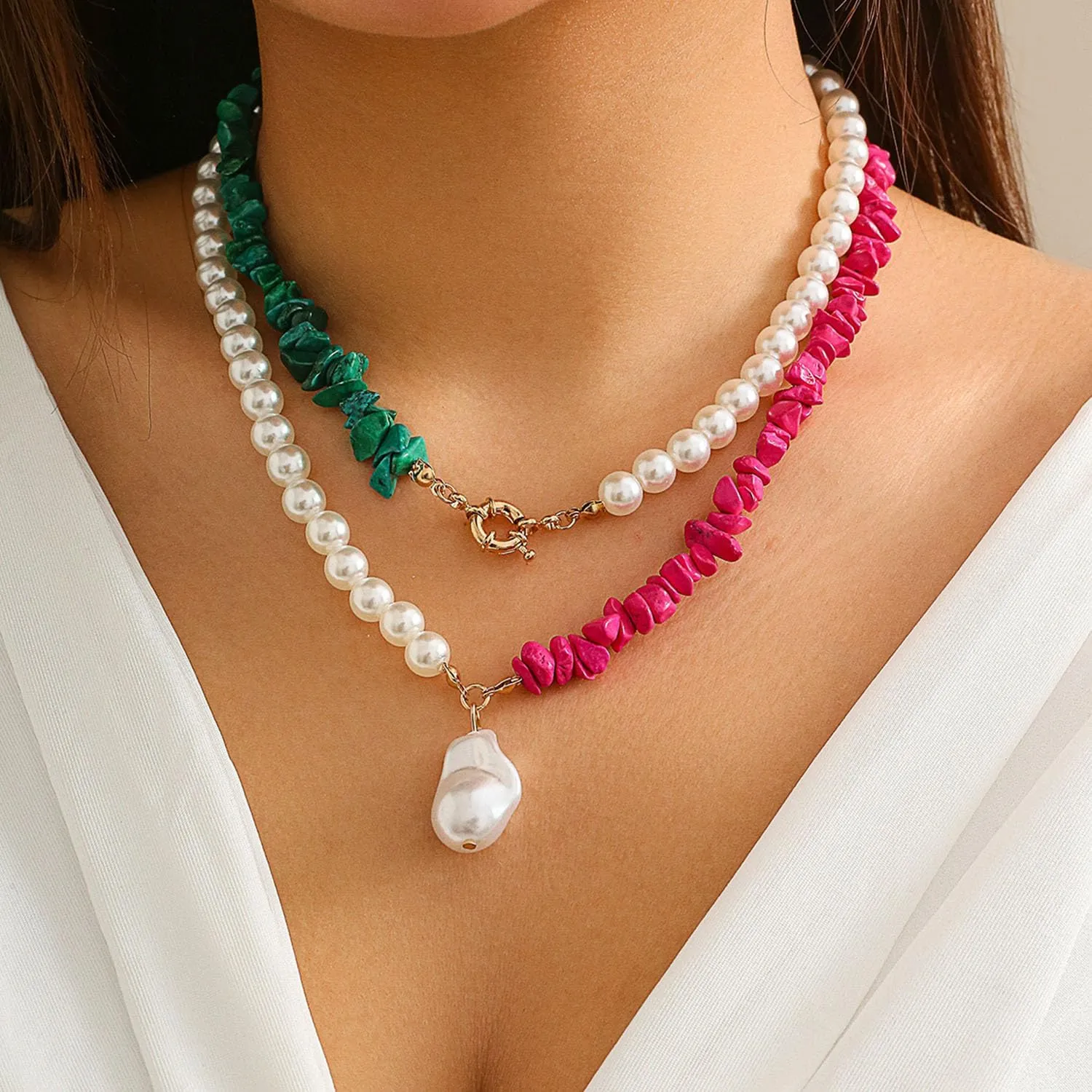 Pearl Necklace for Women Natural Stone Pearl Choker Necklace Baroque Pearl Pendant Necklace Layered Pearl Necklace Elegant Stackable Pearl Necklace Jewelry for Women
