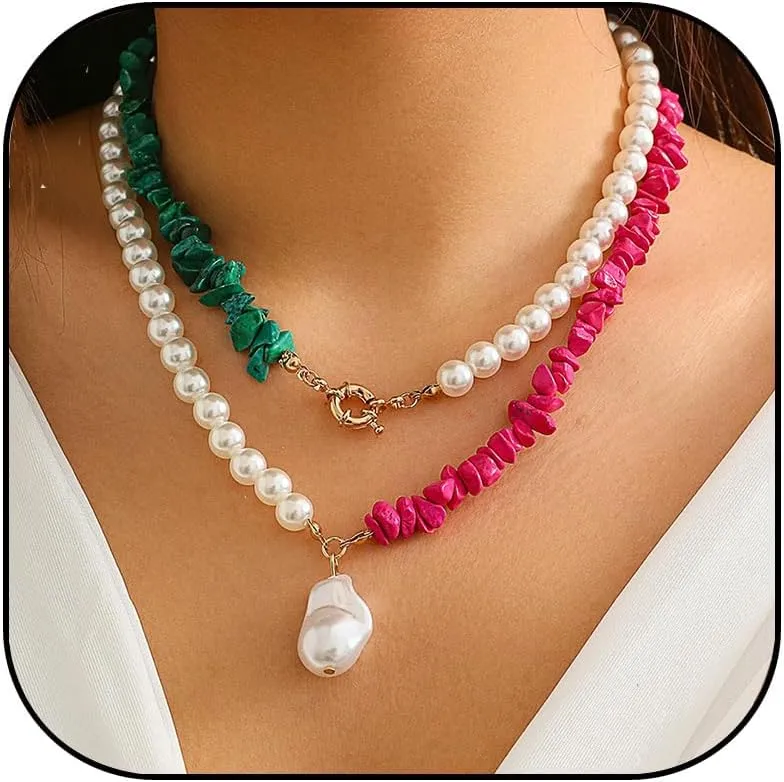 Pearl Necklace for Women Natural Stone Pearl Choker Necklace Baroque Pearl Pendant Necklace Layered Pearl Necklace Elegant Stackable Pearl Necklace Jewelry for Women