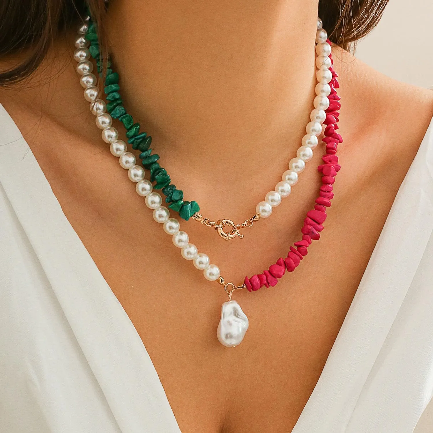 Pearl Necklace for Women Natural Stone Pearl Choker Necklace Baroque Pearl Pendant Necklace Layered Pearl Necklace Elegant Stackable Pearl Necklace Jewelry for Women