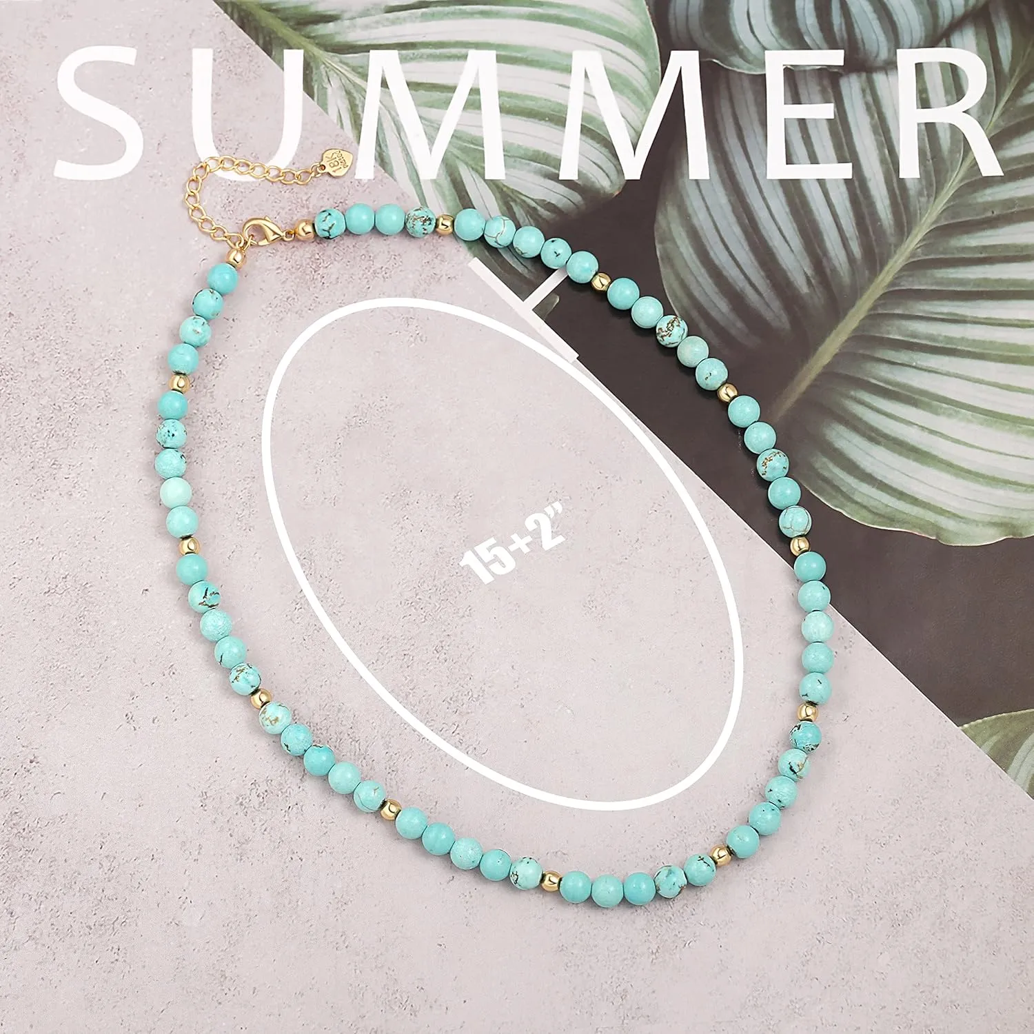 PEARLADA Turquoise Beaded Choker Necklace Chakra Stone Necklace Adjustable