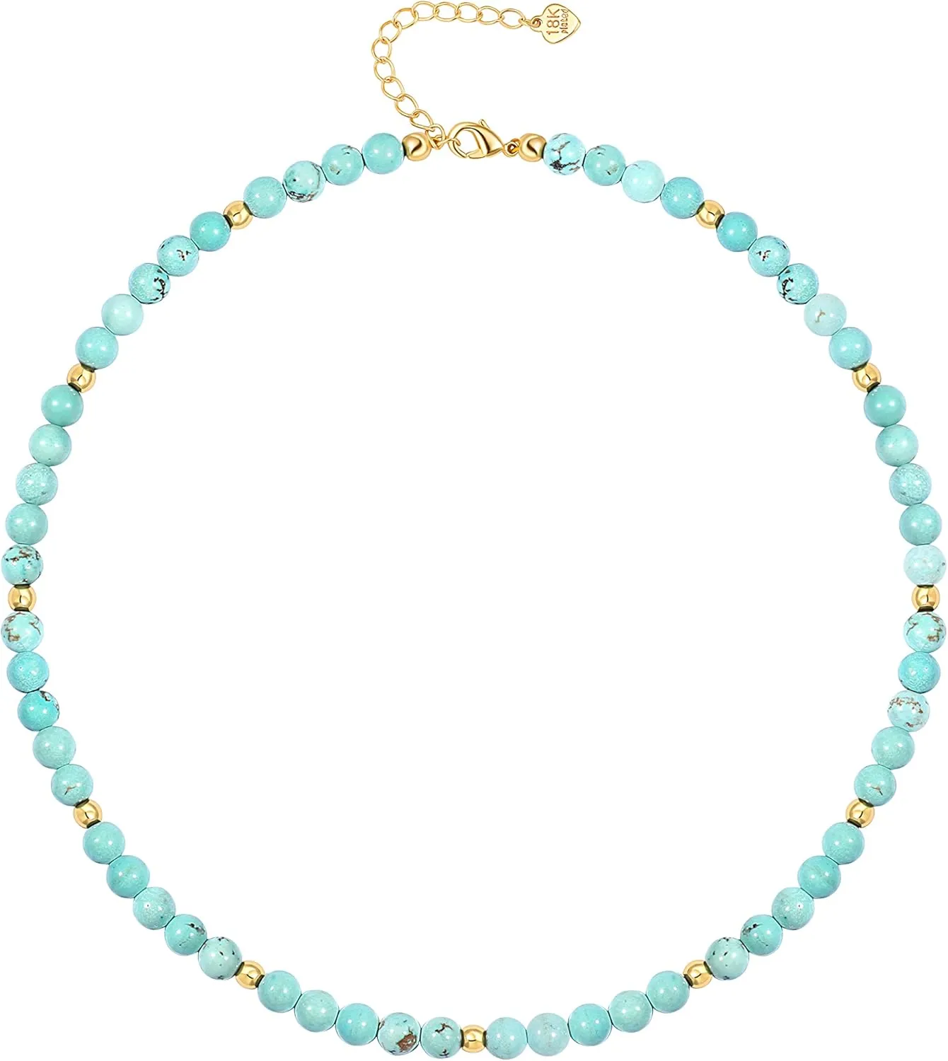 PEARLADA Turquoise Beaded Choker Necklace Chakra Stone Necklace Adjustable