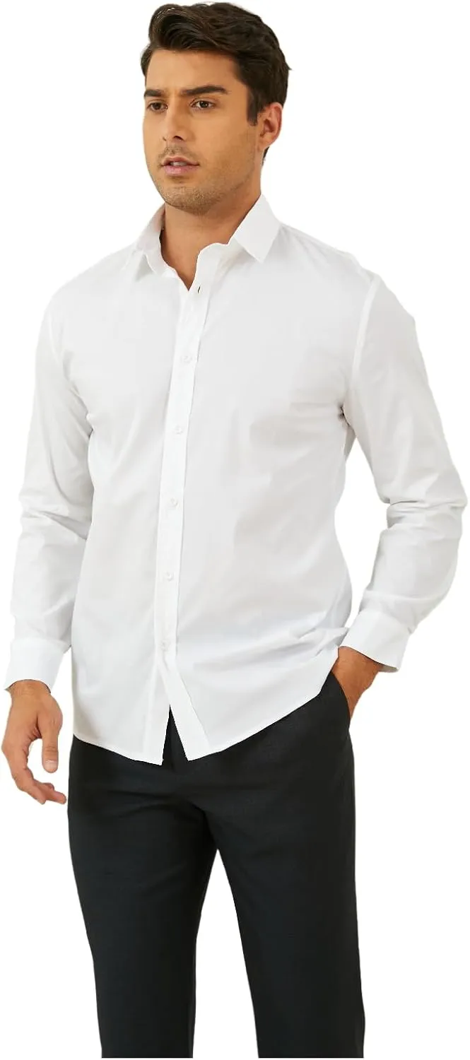 Percle Men's Wrinkle Free Dress Shirts Slim Fit Wedding Formal Button Down Shirt Casual Business Shirts