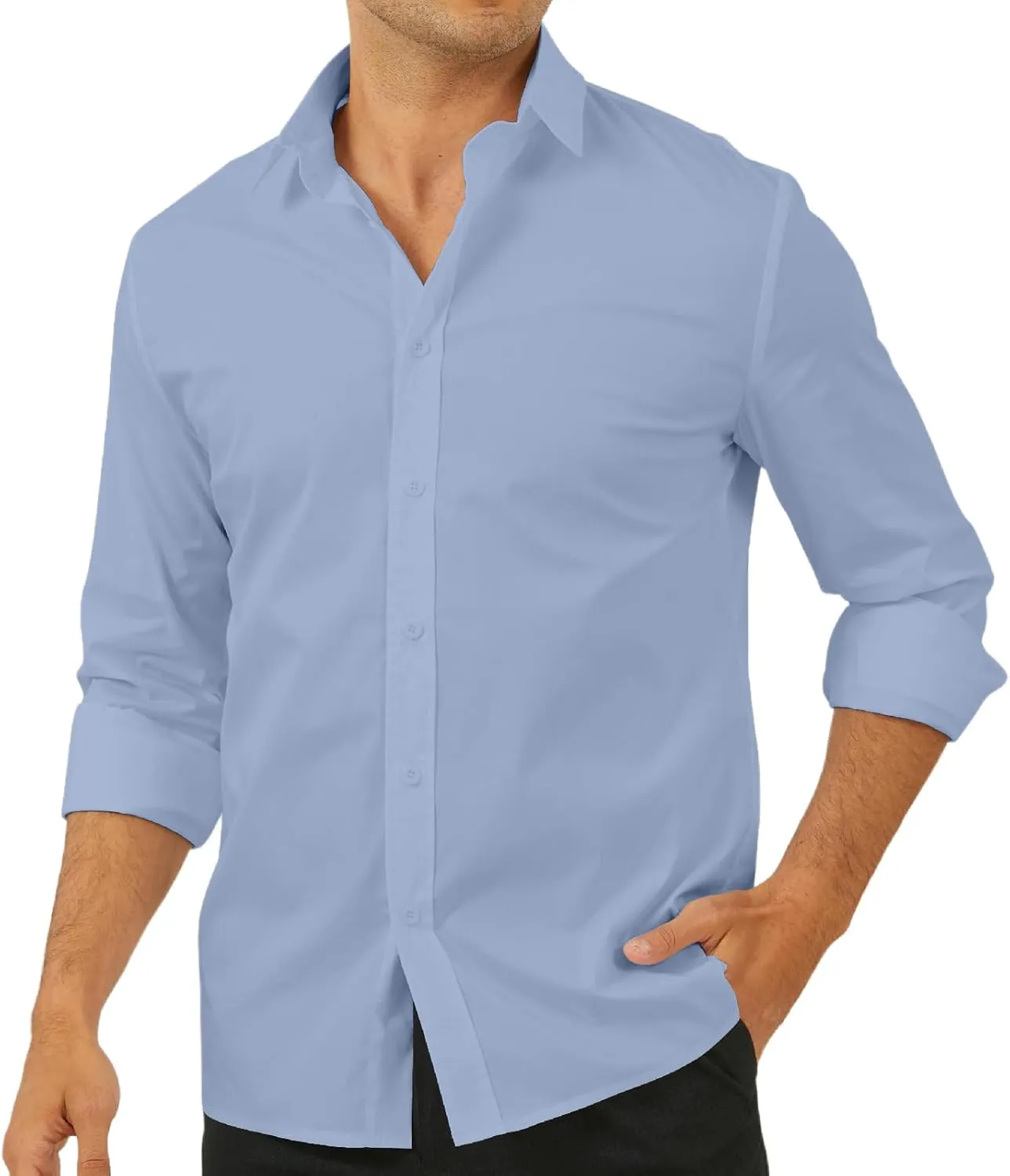 Percle Men's Wrinkle Free Dress Shirts Slim Fit Wedding Formal Button Down Shirt Casual Business Shirts