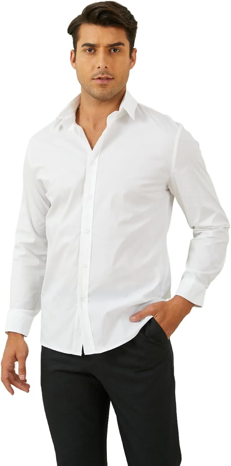 Percle Men's Wrinkle Free Dress Shirts Slim Fit Wedding Formal Button Down Shirt Casual Business Shirts