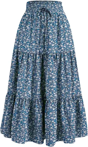 Petite Midi Skirt Maxi Spring Flowy Boho Comfy Tiered Western Pleated Midi Skirts for Women