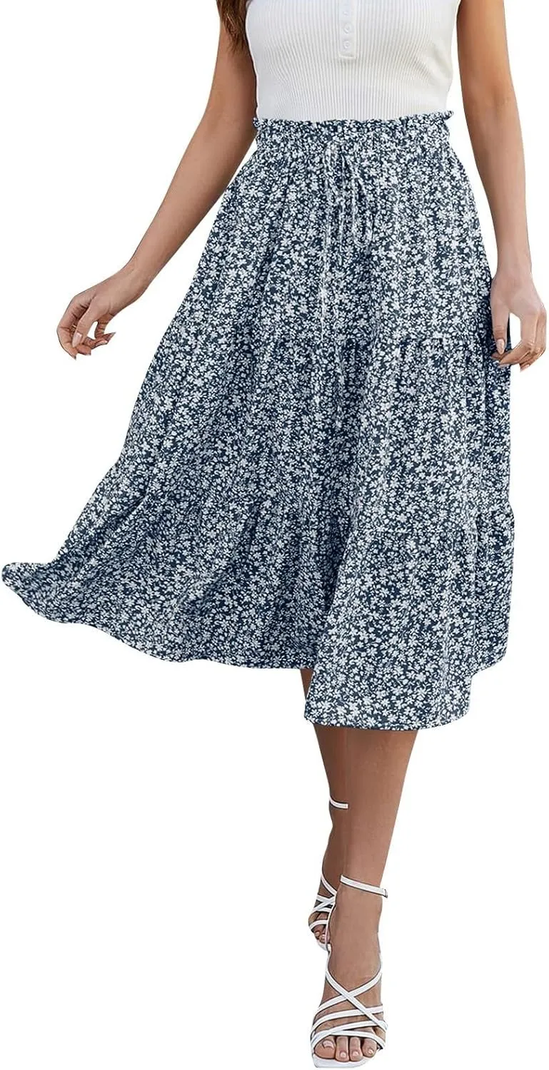 Petite Midi Skirt Maxi Spring Flowy Boho Comfy Tiered Western Pleated Midi Skirts for Women