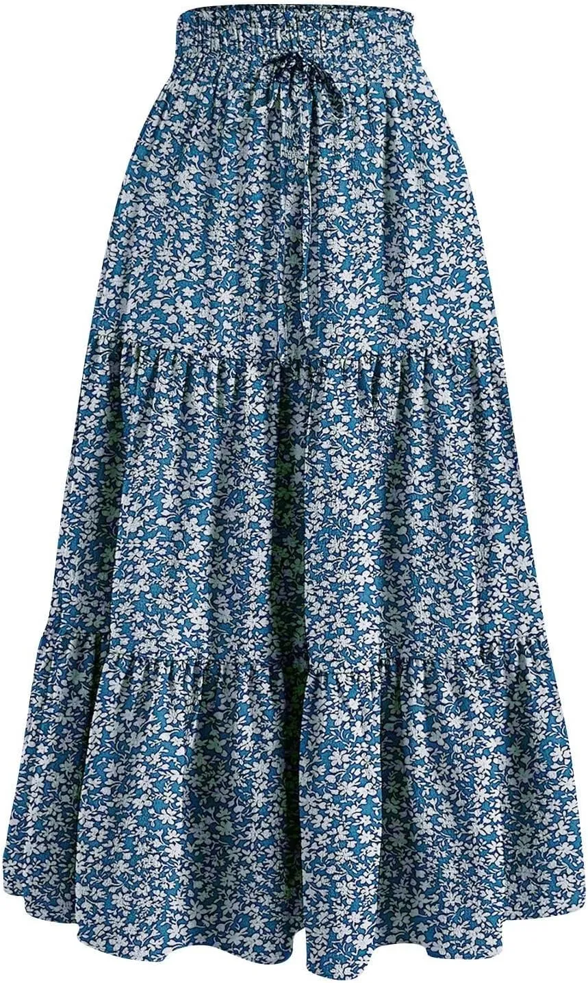 Petite Midi Skirt Maxi Spring Flowy Boho Comfy Tiered Western Pleated Midi Skirts for Women