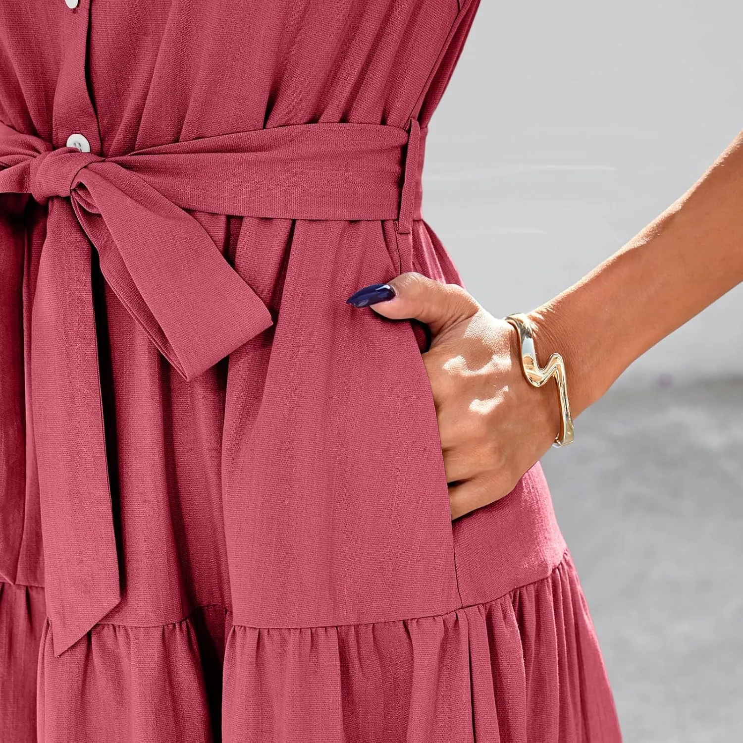 PETYCZEN Summer Dresses for Women 2025 Casual Tiered Dress Short Sleeve Button Down Belted Maxi Dress A Line Flowy Sundresses