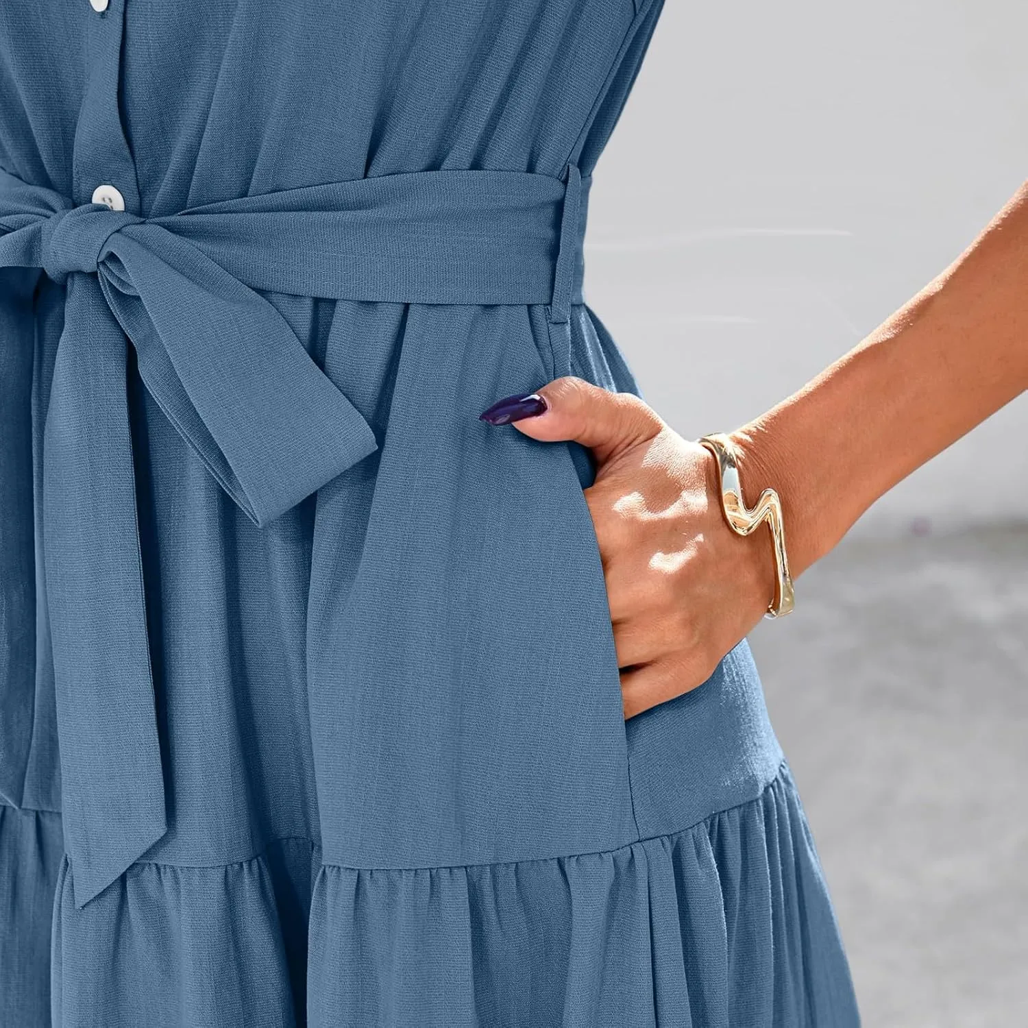 PETYCZEN Summer Dresses for Women 2025 Casual Tiered Dress Short Sleeve Button Down Belted Maxi Dress A Line Flowy Sundresses