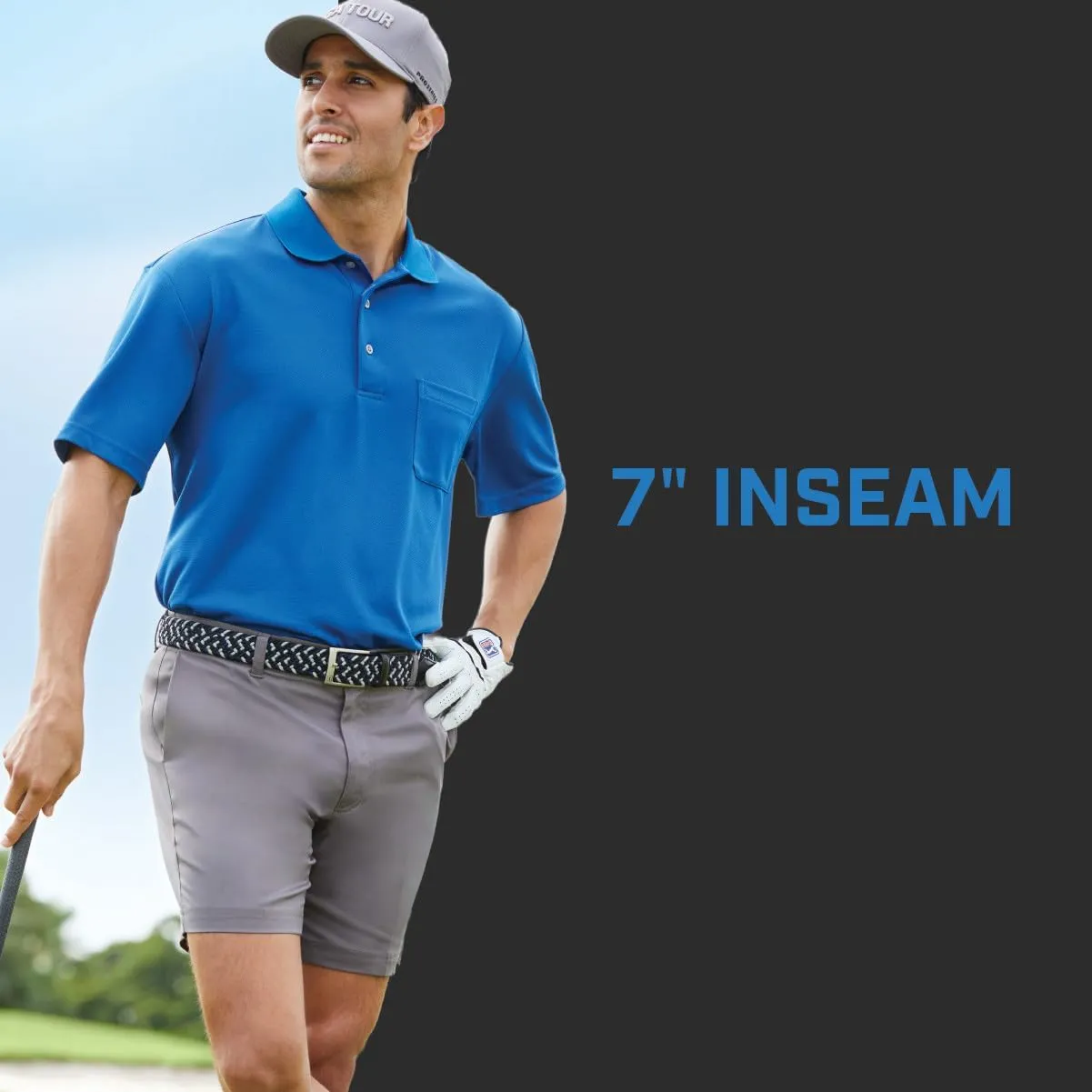 PGA TOUR Men's 7 Flat Front Performance Golf Shorts with Stretch Active Waistband, Moisture-Wicking, Sun Protection