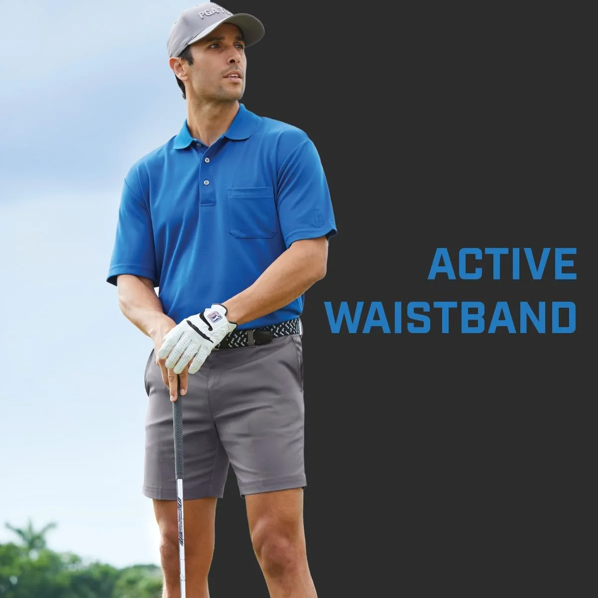 PGA TOUR Men's 7 Flat Front Performance Golf Shorts with Stretch Active Waistband, Moisture-Wicking, Sun Protection