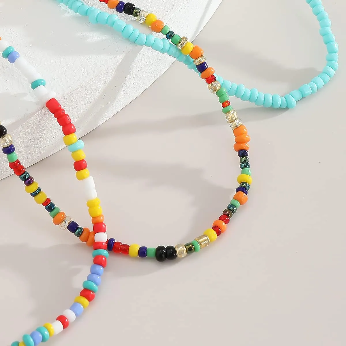 Pingyongchang Boho Handmade Beads African Anklets Set Layered Beach Colorful Stretch Beaded Elastic Foot Hand Chain Anklets Bracelets for Women Jewelry