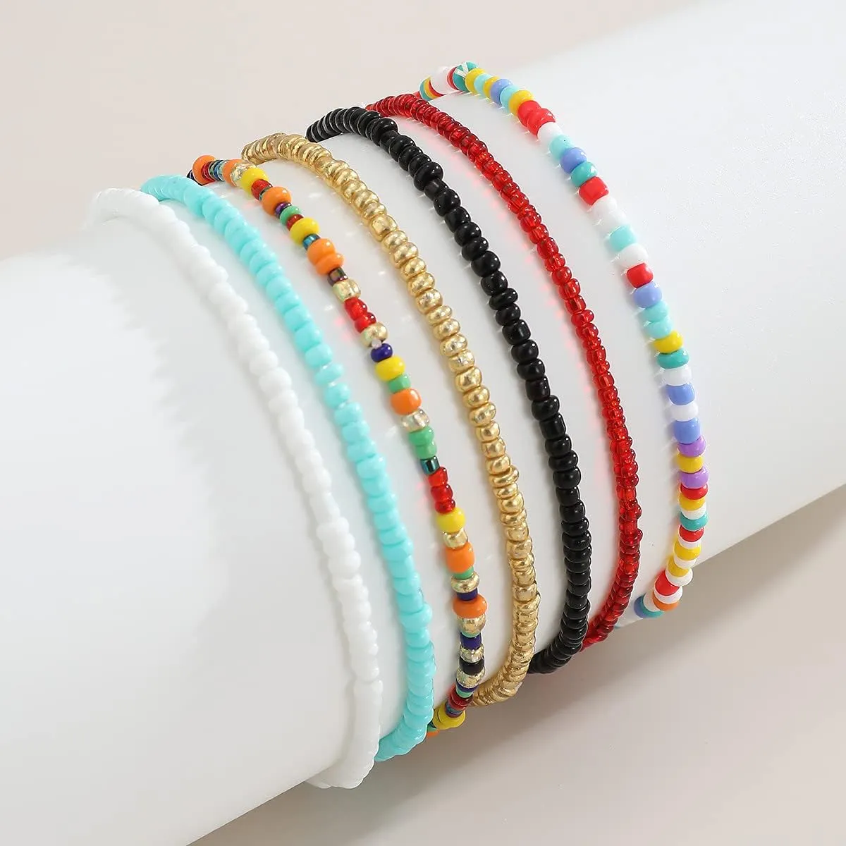 Pingyongchang Boho Handmade Beads African Anklets Set Layered Beach Colorful Stretch Beaded Elastic Foot Hand Chain Anklets Bracelets for Women Jewelry