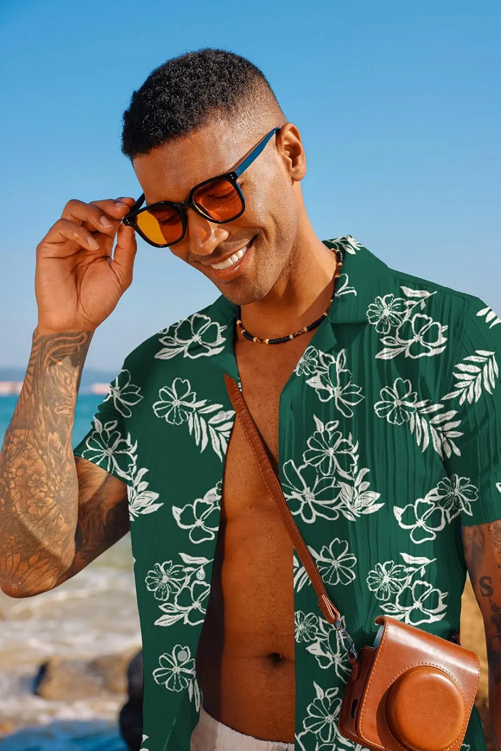 PJ PAUL JONES Men's Casual Button Down Shirts - Short Sleeve Summer Textured Beach Wrinkle-Free Shirts