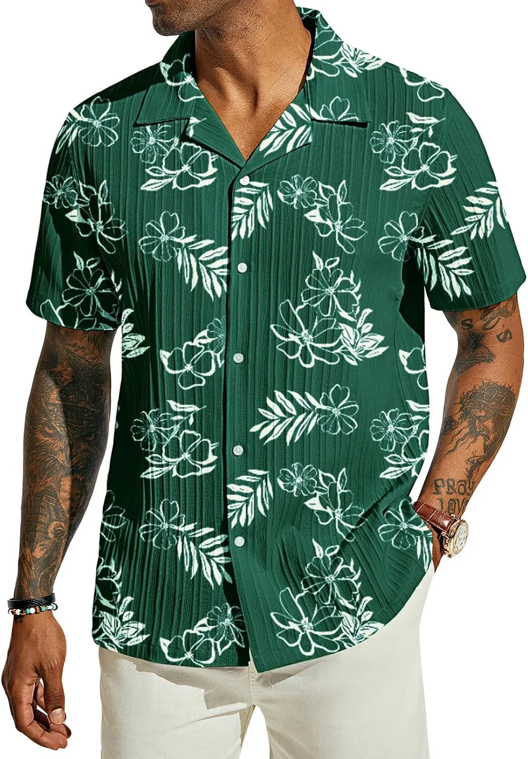 PJ PAUL JONES Men's Casual Button Down Shirts - Short Sleeve Summer Textured Beach Wrinkle-Free Shirts
