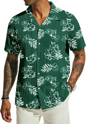 PJ PAUL JONES Men's Casual Button Down Shirts - Short Sleeve Summer Textured Beach Wrinkle-Free Shirts