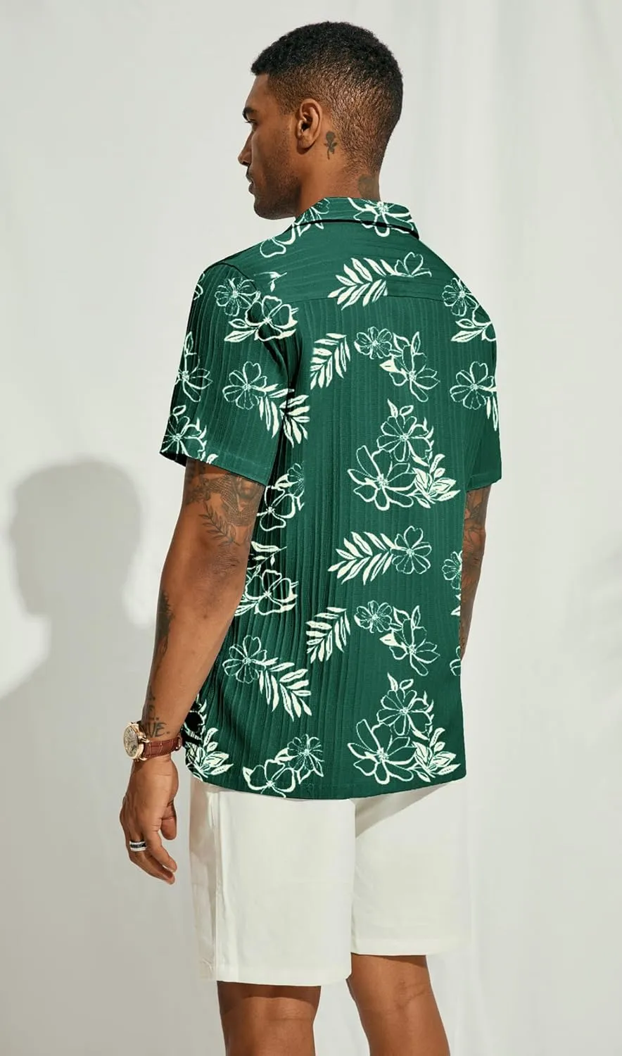 PJ PAUL JONES Men's Casual Button Down Shirts - Short Sleeve Summer Textured Beach Wrinkle-Free Shirts