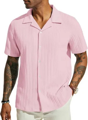 PJ PAUL JONES Men's Casual Button Down Shirts - Short Sleeve Summer Textured Beach Wrinkle-Free Shirts