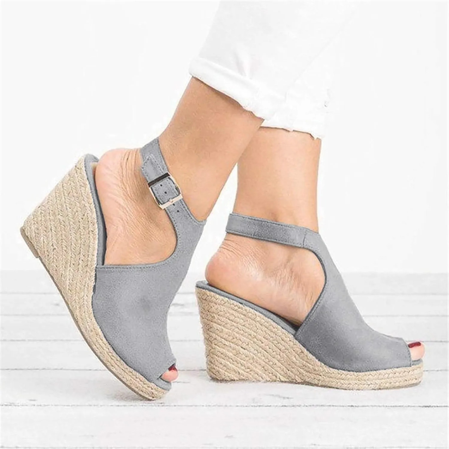 Platform Wedges Sandals for Women Summer Dressy, Buckle Ankle Strap Open Toe Sandals for Women Slip on Beach Dress Shoes