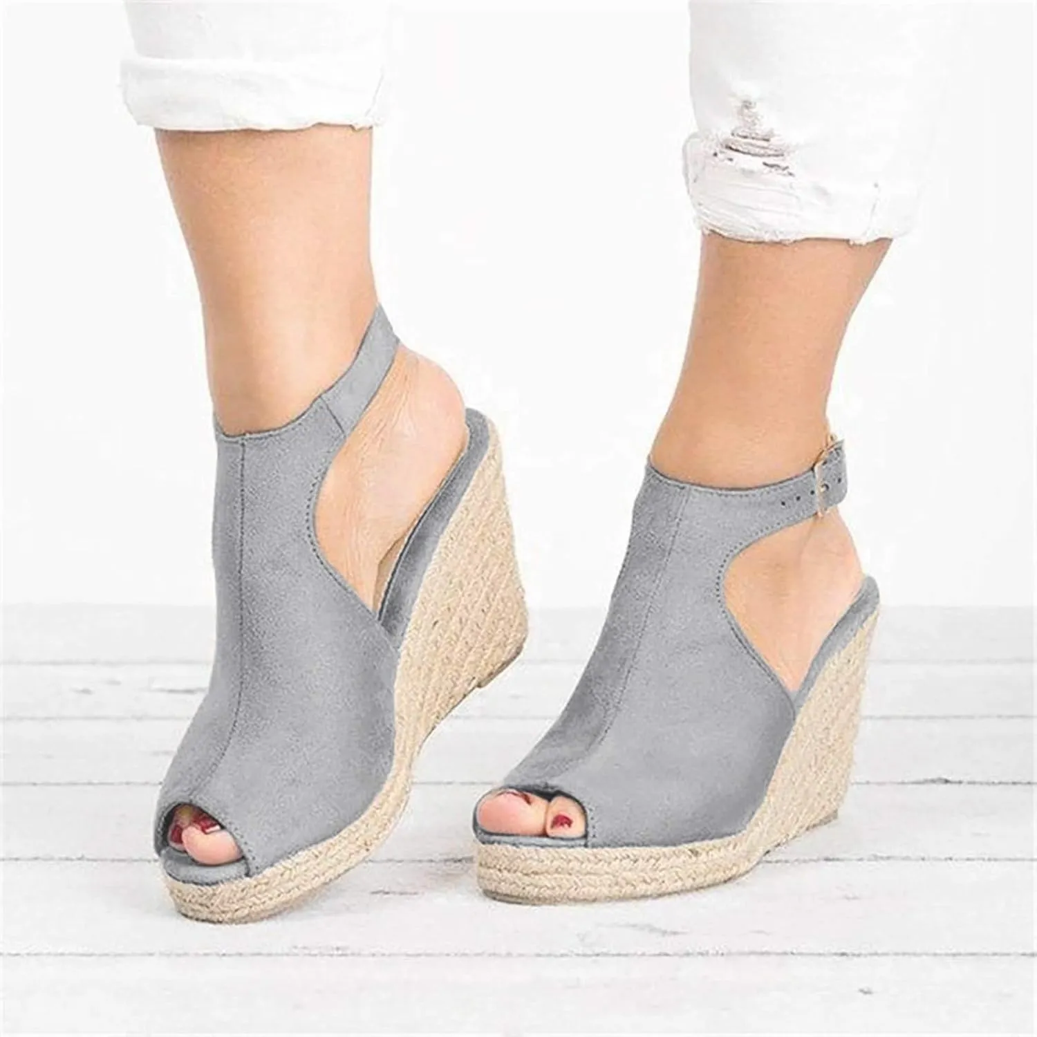 Platform Wedges Sandals for Women Summer Dressy, Buckle Ankle Strap Open Toe Sandals for Women Slip on Beach Dress Shoes