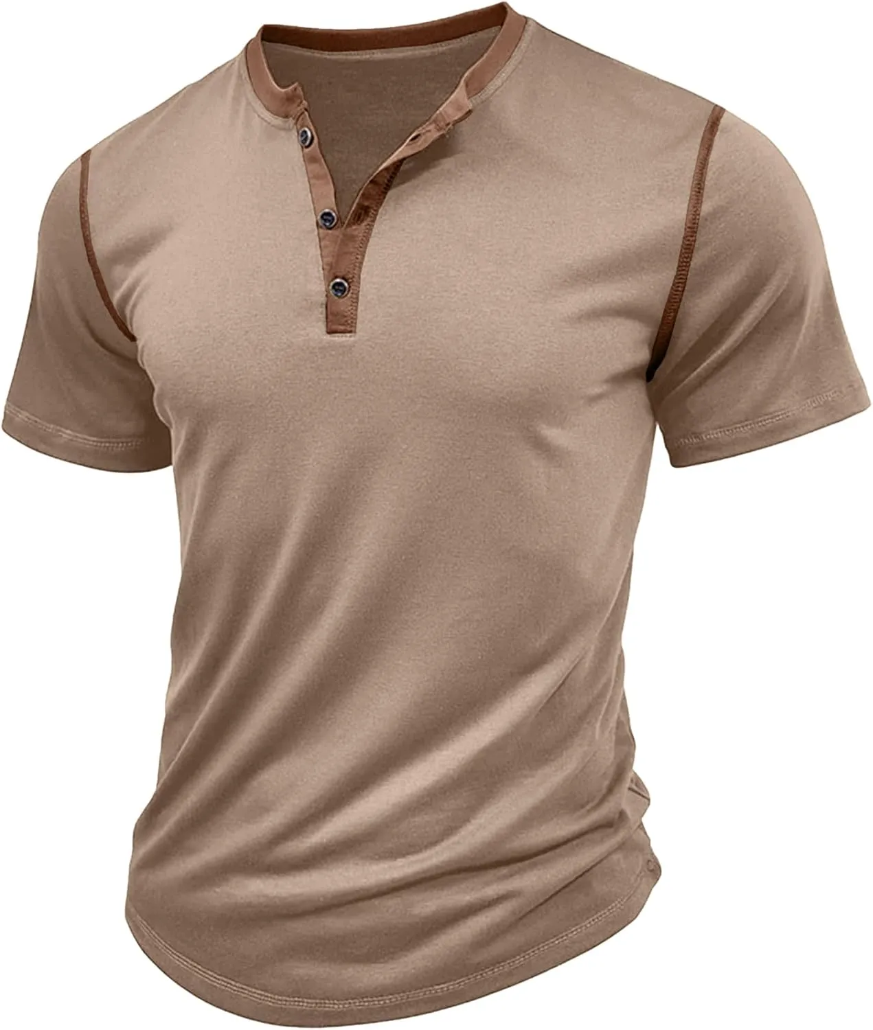 PLEPAN Mens Henley Shirts Crewneck Short Sleeve Casual Cotton T-Shirts with Contrast Color Collar