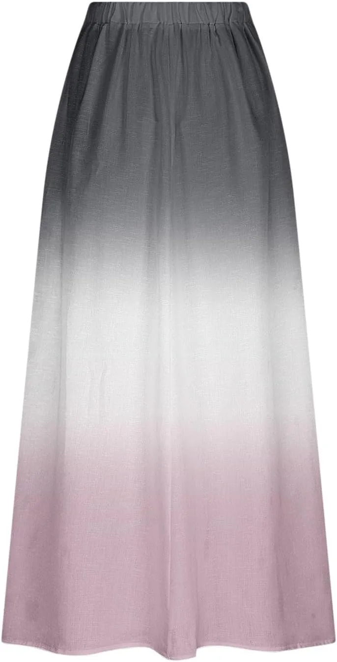 Plus Size Maxi Skirts for Women Printed Summer Skirts Elastic Waist Casual Skirts with Pockets Flowy Vacation Skirts