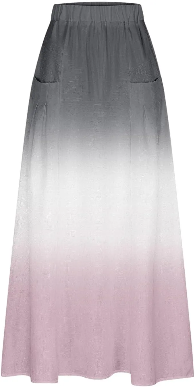 Plus Size Maxi Skirts for Women Printed Summer Skirts Elastic Waist Casual Skirts with Pockets Flowy Vacation Skirts