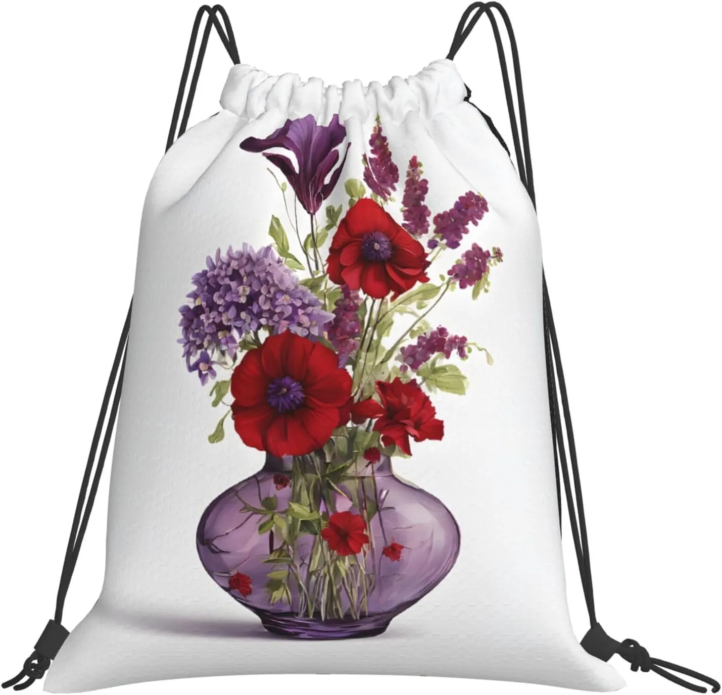 (Poppy Flower) Drawstring Backpack Drawstring Gym Bag Foldable Water Drawstring Bags Draw String Back Bag For Shopping Sport Yoga Travel, Swimming, Beach