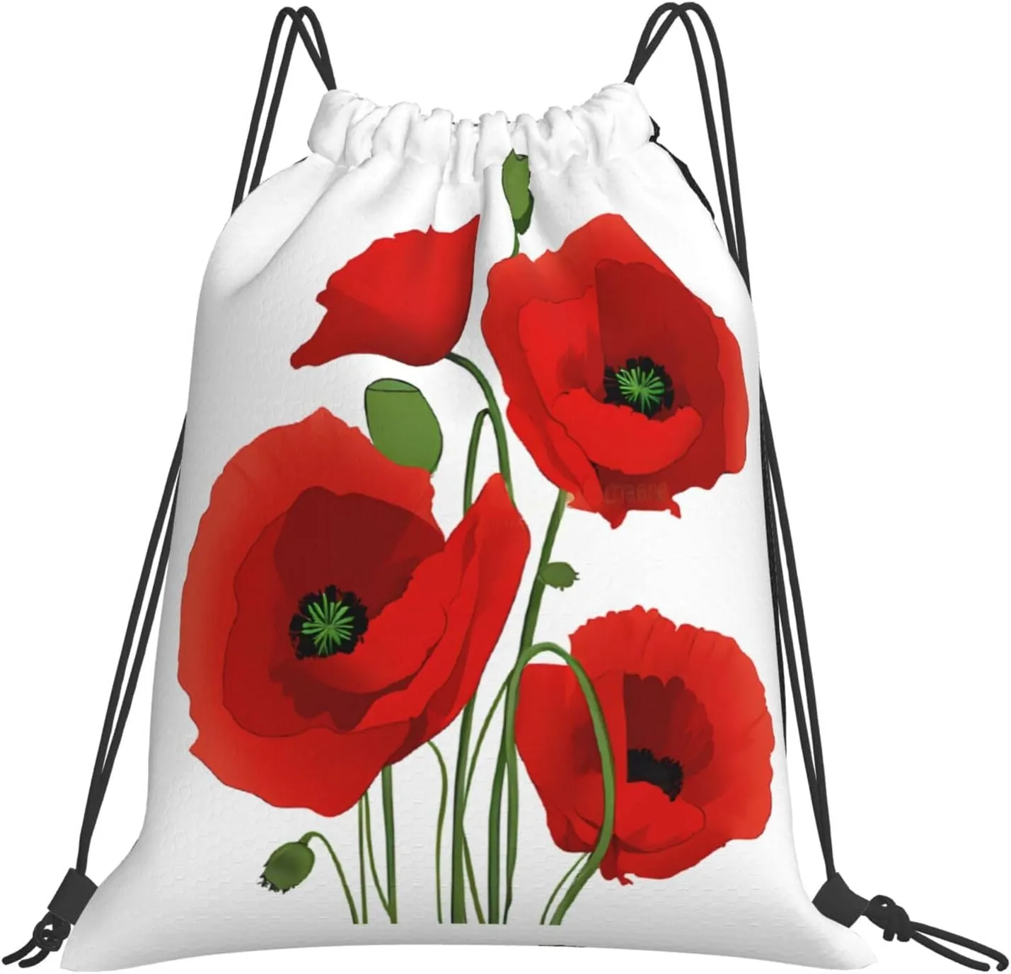 (Poppy Flowers) Drawstring Backpack Drawstring Gym Bag Foldable Water Drawstring Bags Draw String Back Bag For Shopping Sport Yoga Travel, Swimming, Beach