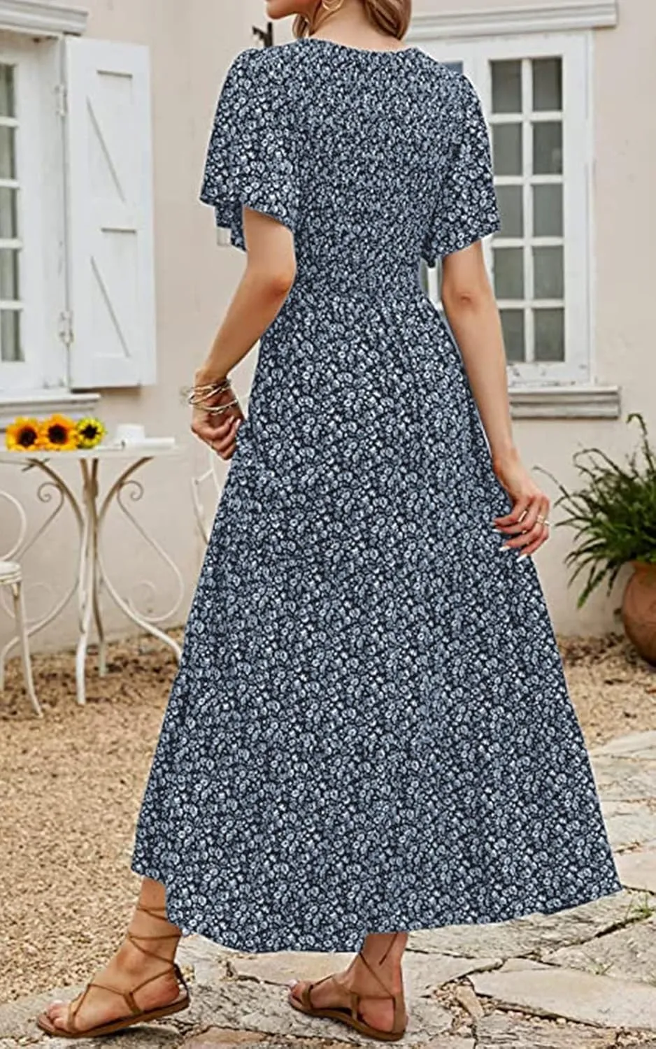 PRETTYGARDEN Women's 2025 Summer Casual Flutter Short Sleeve Boho Floral Maxi Dress Crew Neck Smocked Tiered Long Dresses