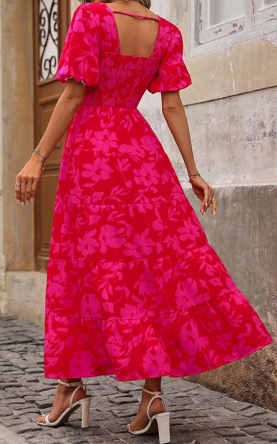 PRETTYGARDEN Womens Dresses 2025 Puff Sleeve Floral Casual Summer Dress Smocked Back Beach Flowy Tiered Maxi Sundress