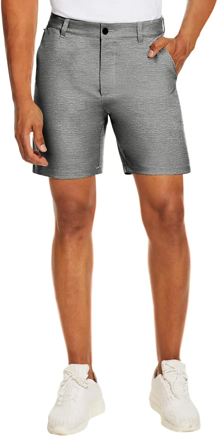 PULI Men's Golf Dress Shorts Flat Front Hybrid 7 Inch Lightweight Quick Dry Chino Casual with Pockets