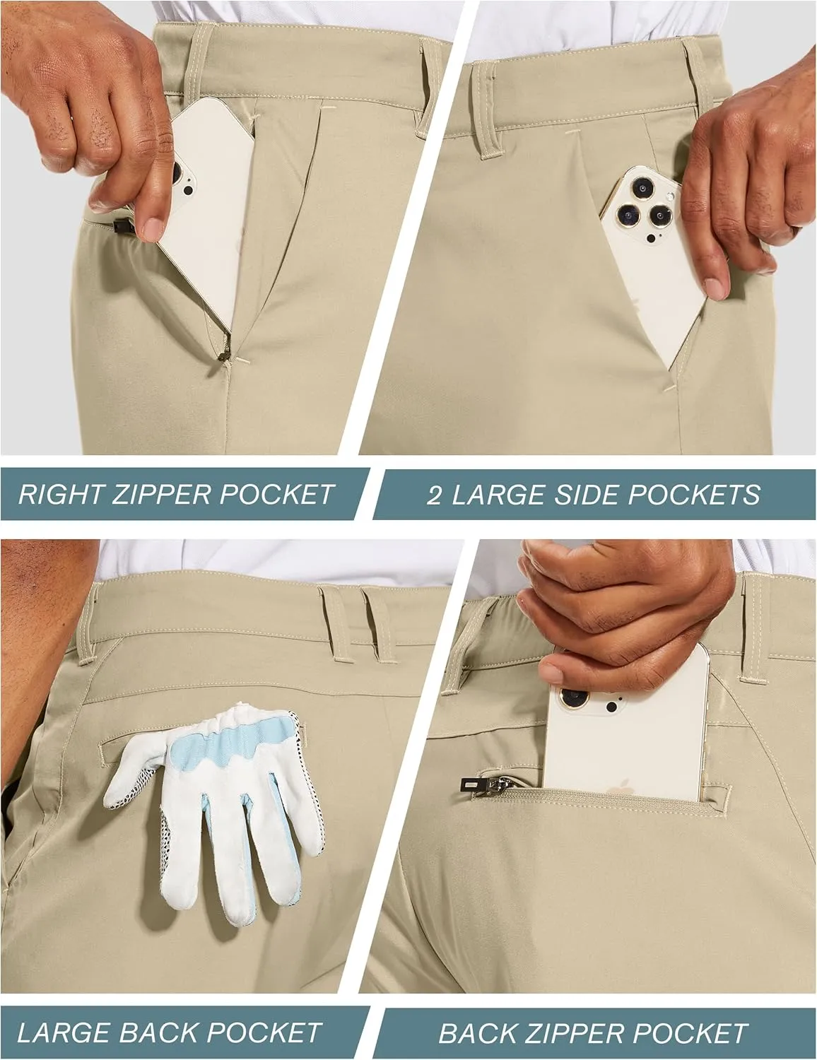 PULI Men's Golf Dress Shorts Flat Front Hybrid 7 Inch Lightweight Quick Dry Chino Casual with Pockets